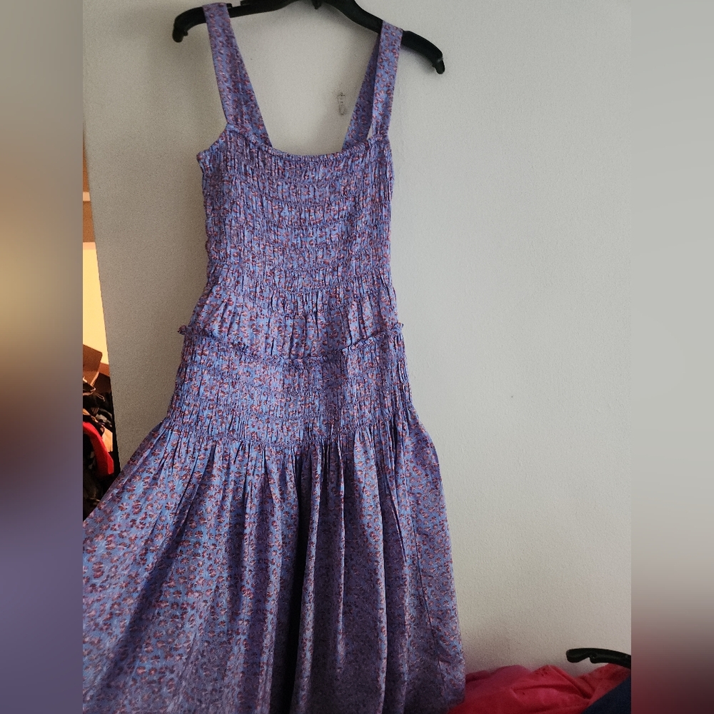 Jcrew Smocked midi dress in summer fields print Floral Purple Bnwt - Picture 7 of 13
